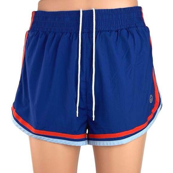 Tory Burch Sport Blue High Rise Drawstring Striped Trim Athletic Short Size S - Picture 1 of 4